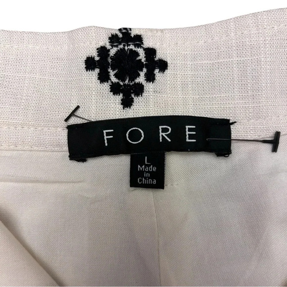 Fore Linen Straight Leg Embroidered Print Pants Resortwear boho tropical summer - Picture 11 of 13